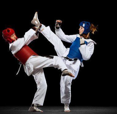 two women, taekwondo athletes