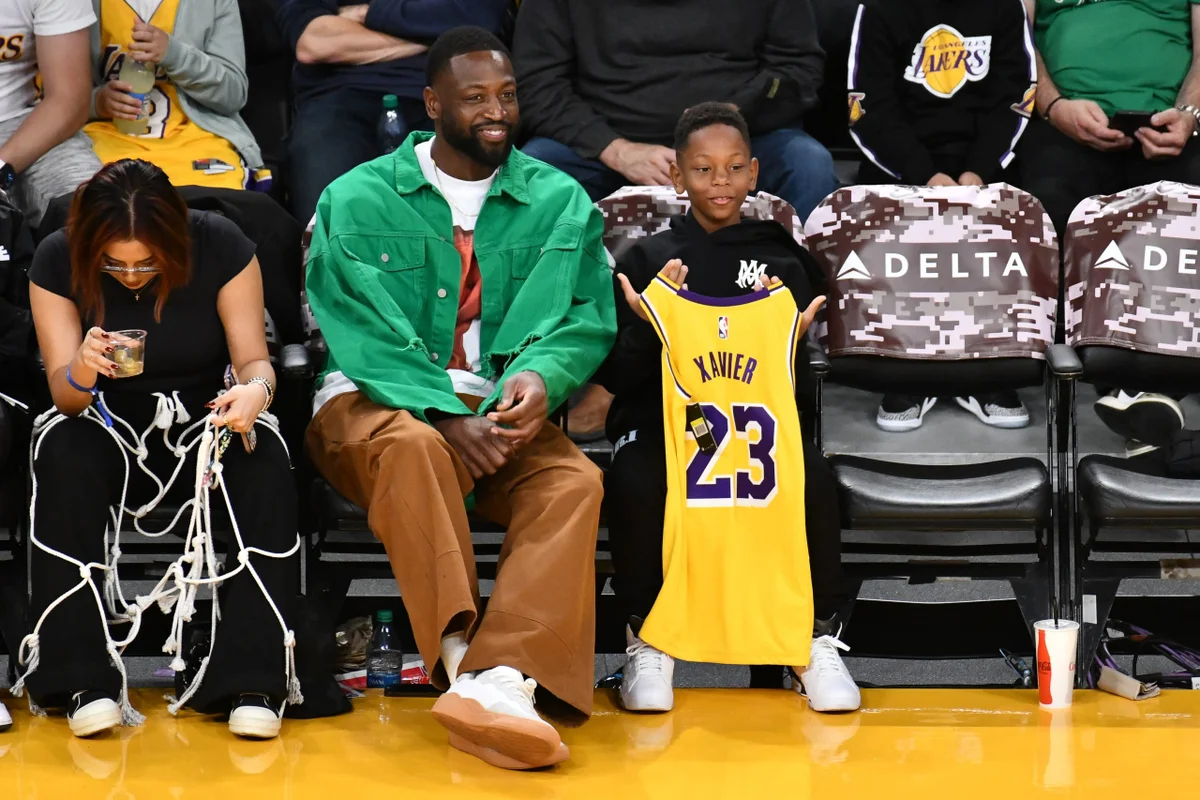 Dwyane Wade Celebrates Son Xavier’s 10th Birthday at Lakers Game